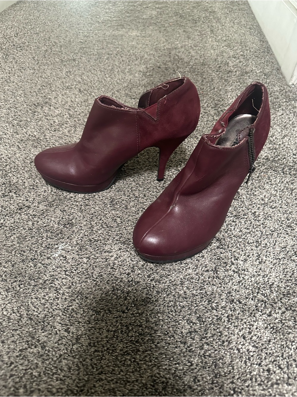 Unlisted Burgundy High-Heel Ankle Booties with Side Zip Detail